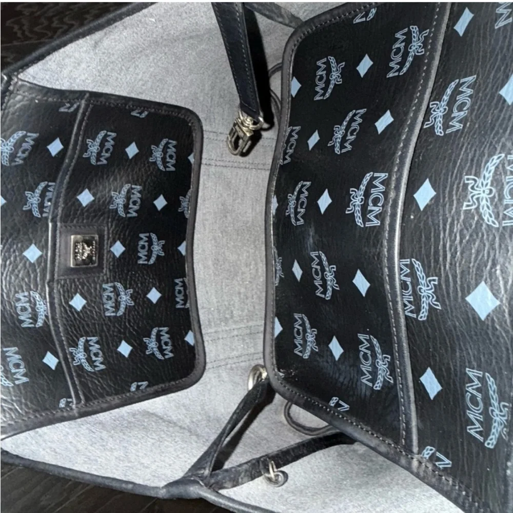 MCM Black and Gray Viestoe Tote Silver Hardware